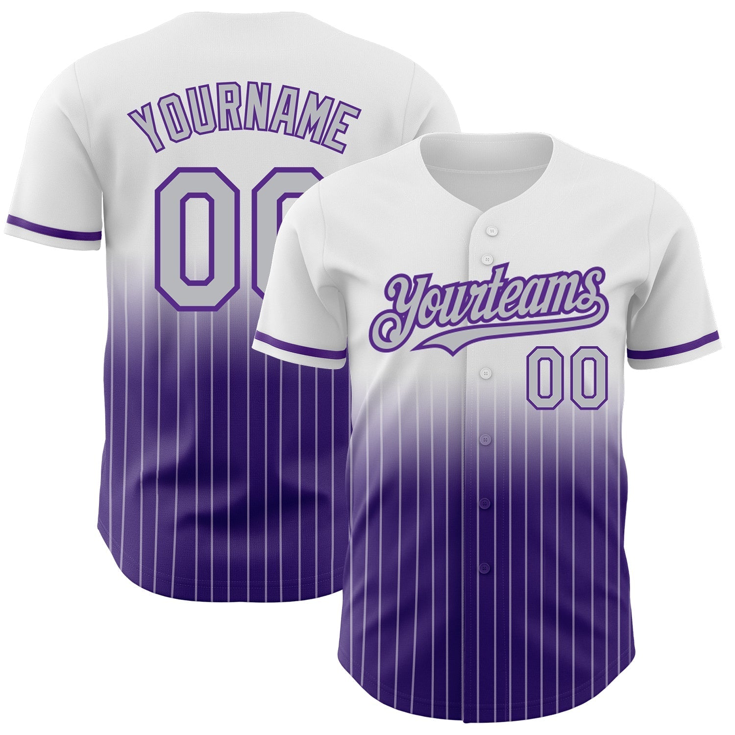 Custom White Pinstripe Gray-Purple Authentic Fade Fashion Baseball Jersey baseball jersey product view 1