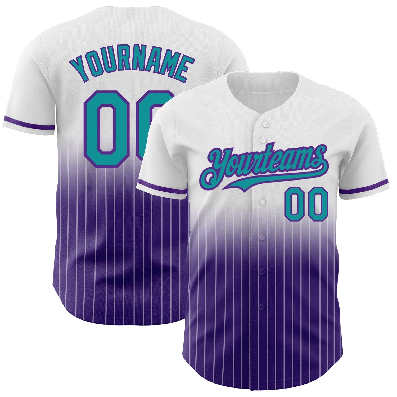 Custom White Pinstripe Teal-Purple Authentic Fade Fashion Baseball Jersey baseball jersey product view 1