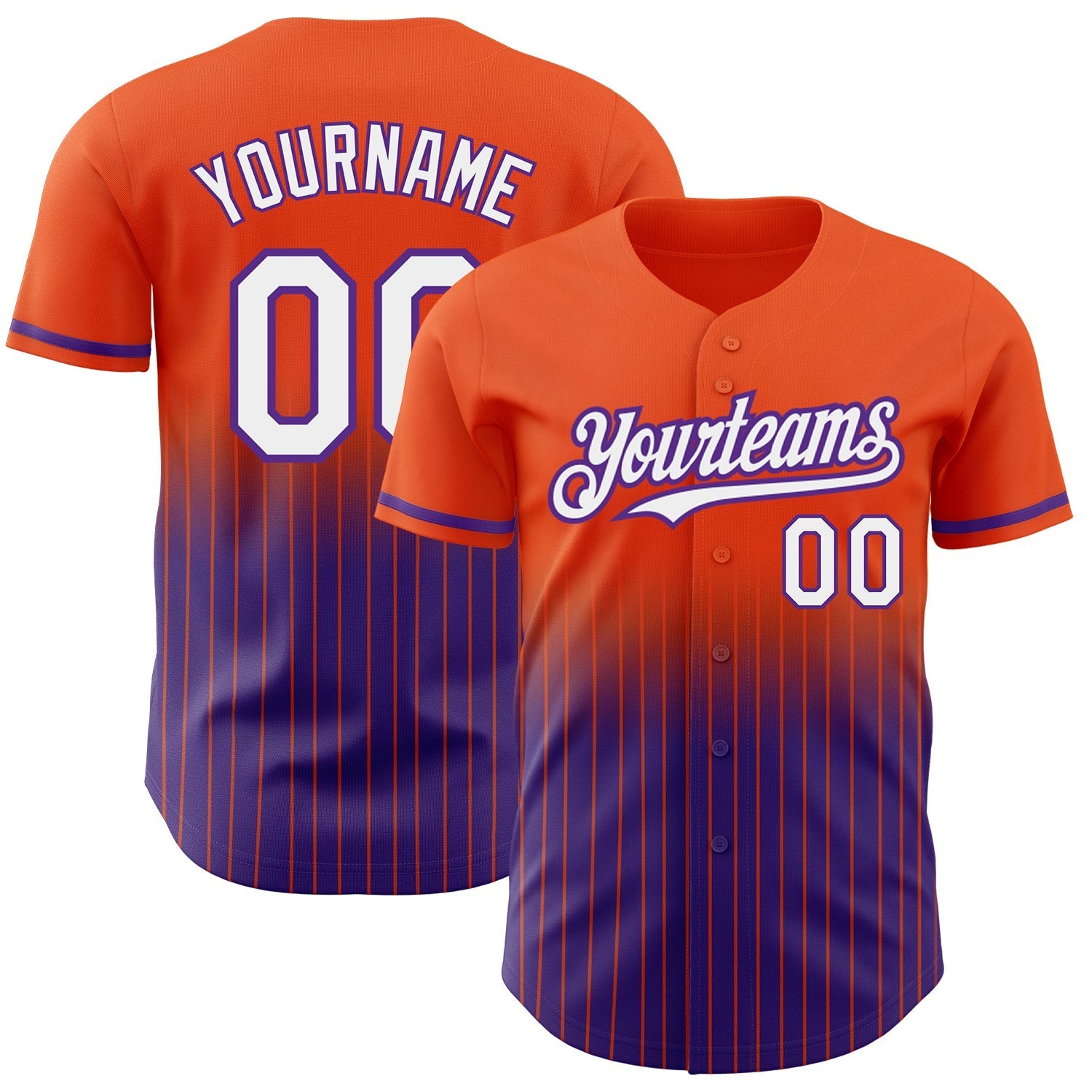 Custom Orange Pinstripe White-Purple Authentic Fade Fashion Baseball Jersey baseball jersey product view 1