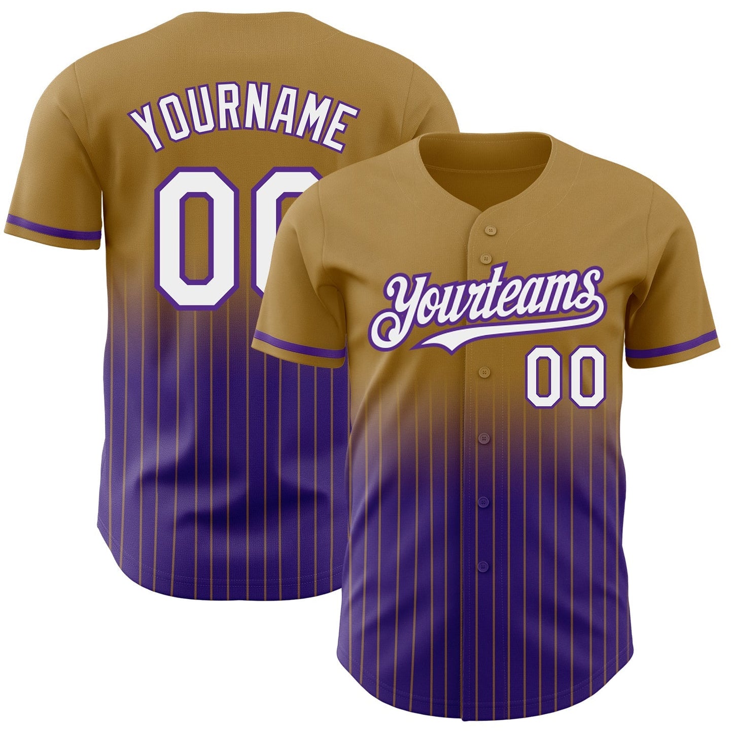 Custom Old Gold Pinstripe White-Purple Authentic Fade Fashion Baseball Jersey baseball jersey product view 1