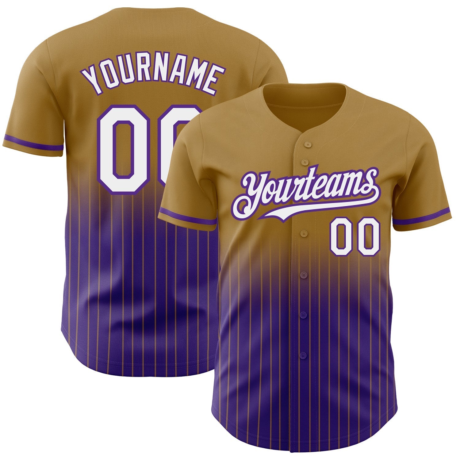 Custom Old Gold Pinstripe White-Purple Authentic Fade Fashion Baseball Jersey baseball jersey product view 1