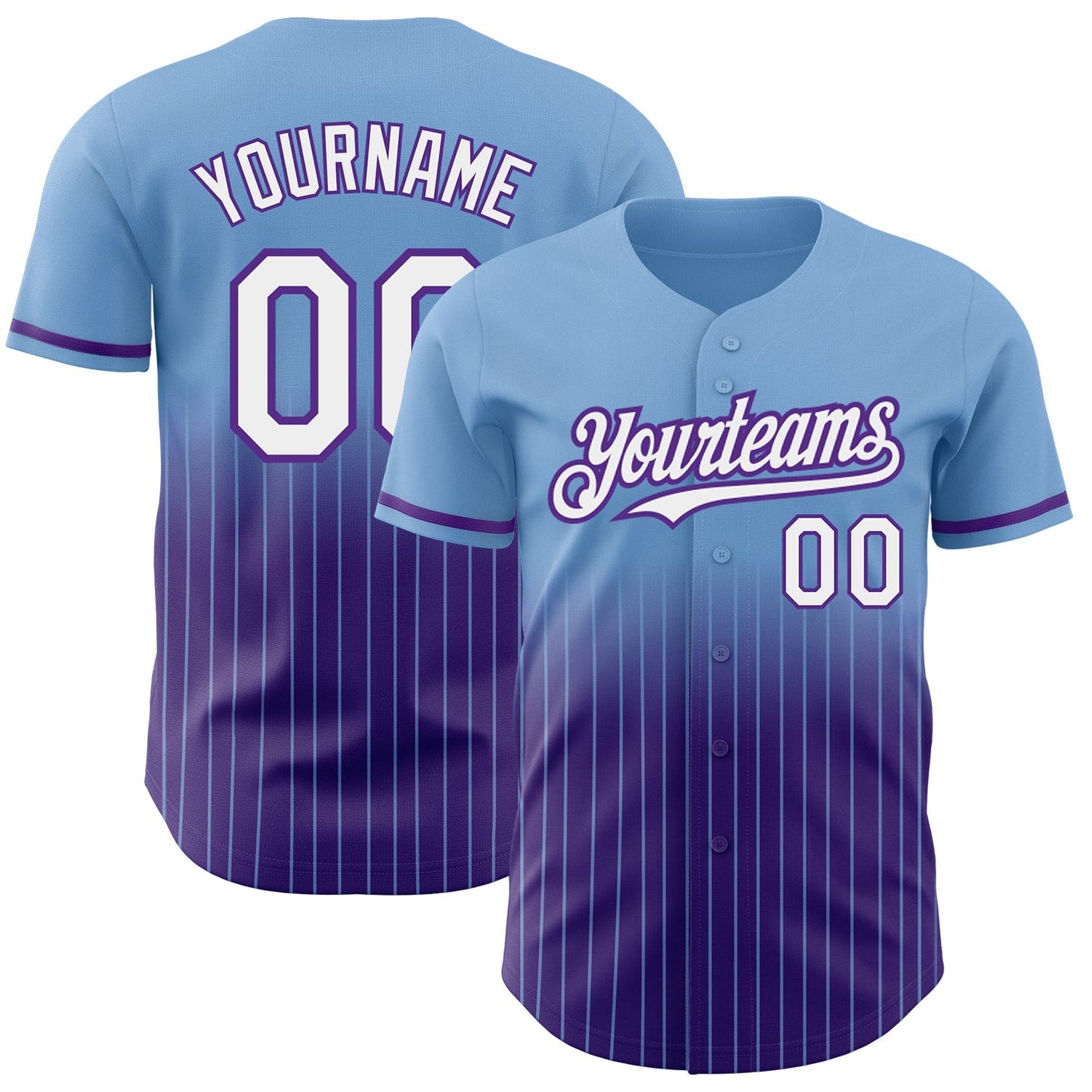 Custom Light Blue Pinstripe White-Purple Authentic Fade Fashion Baseball Jersey baseball jersey product view 1