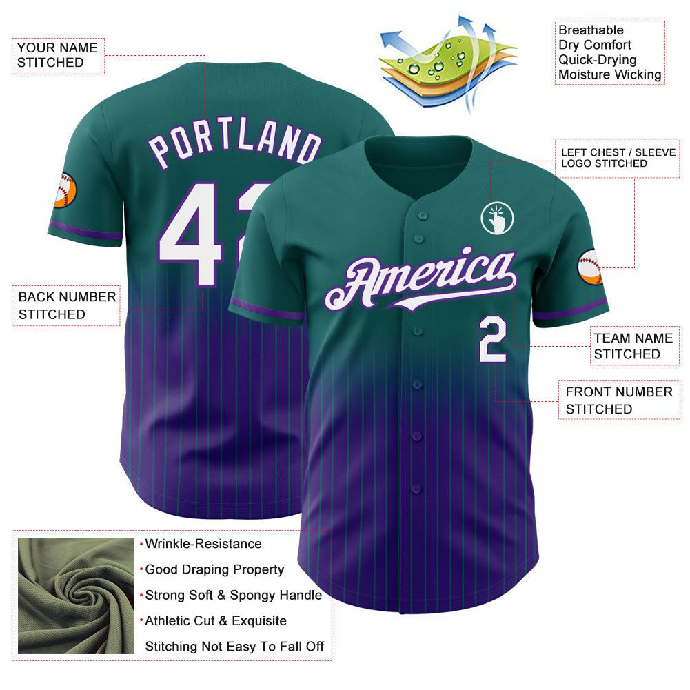 Custom Teal Pinstripe White-Purple Authentic Fade Fashion Baseball Jersey baseball jersey product view 4