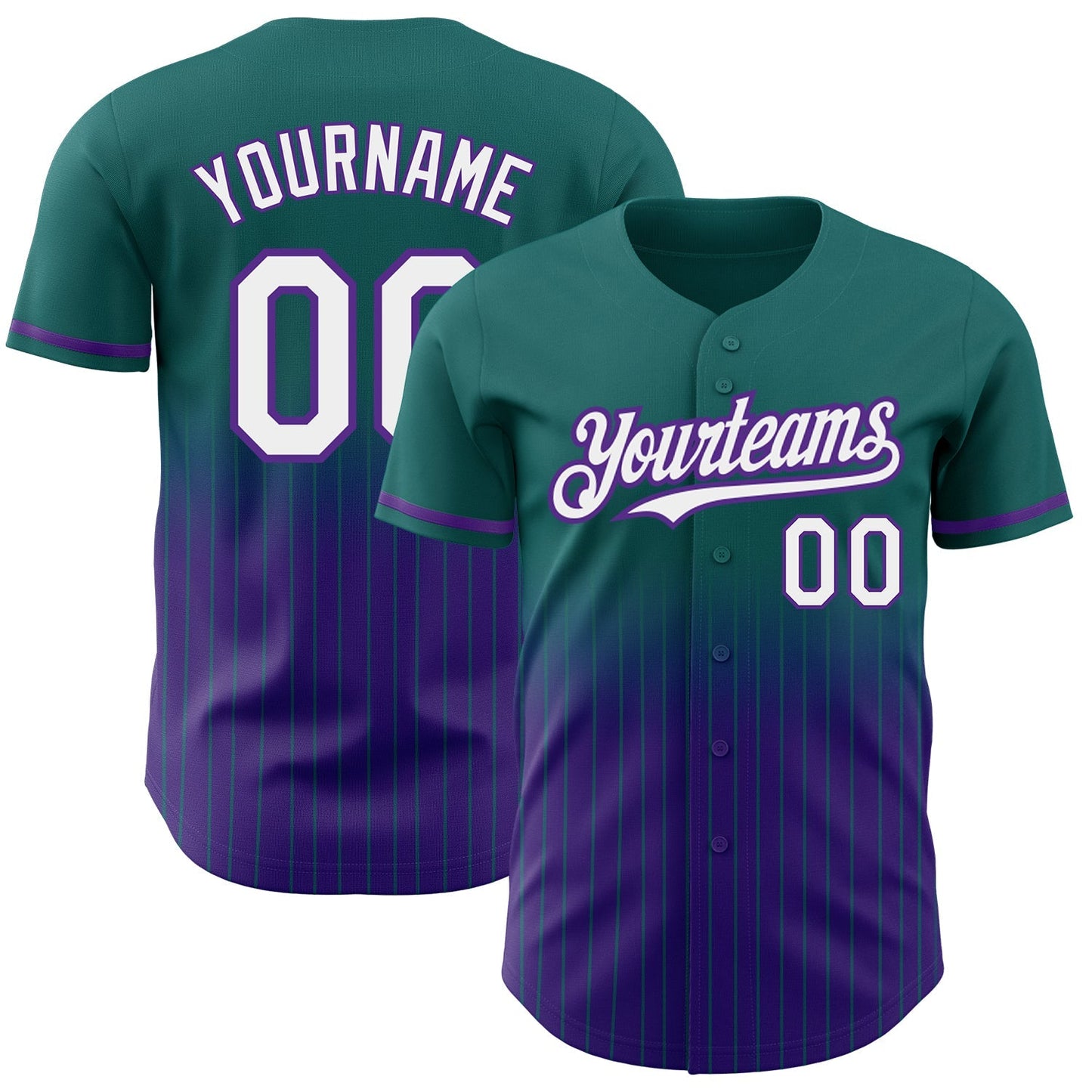 Custom Teal Pinstripe White-Purple Authentic Fade Fashion Baseball Jersey baseball jersey product view 1