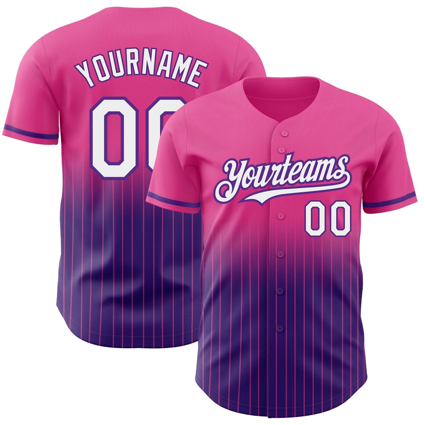 Custom Pink Pinstripe White-Purple Authentic Fade Fashion Baseball Jersey baseball jersey product view 1