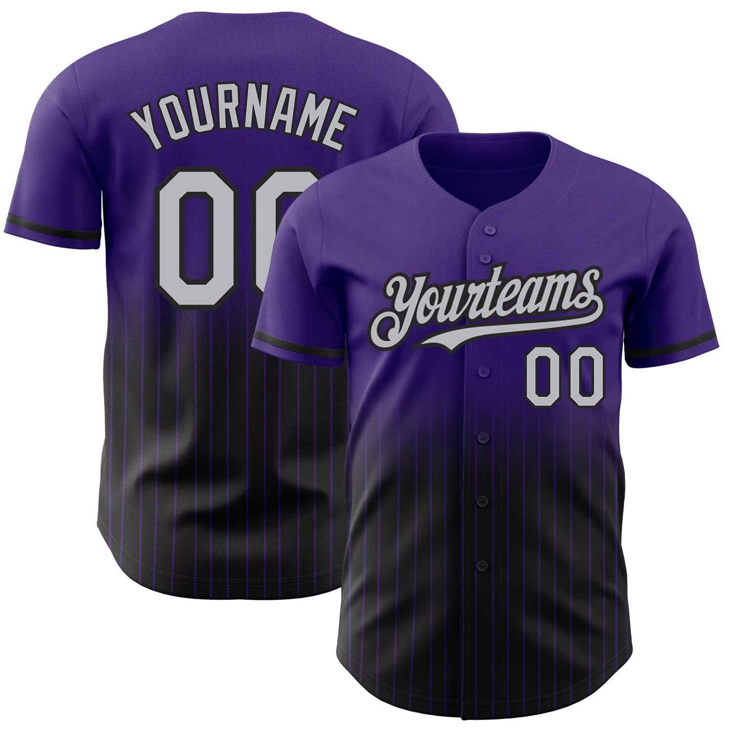 Custom Purple Pinstripe Gray-Black Authentic Fade Fashion Baseball Jersey baseball jersey product view 1