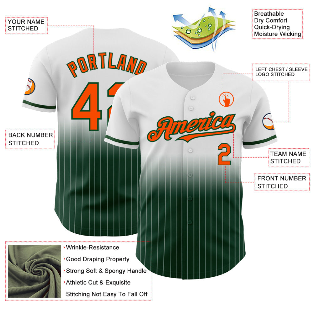 Custom White Pinstripe Orange-Green Authentic Fade Fashion Baseball Jersey baseball jersey product view 4