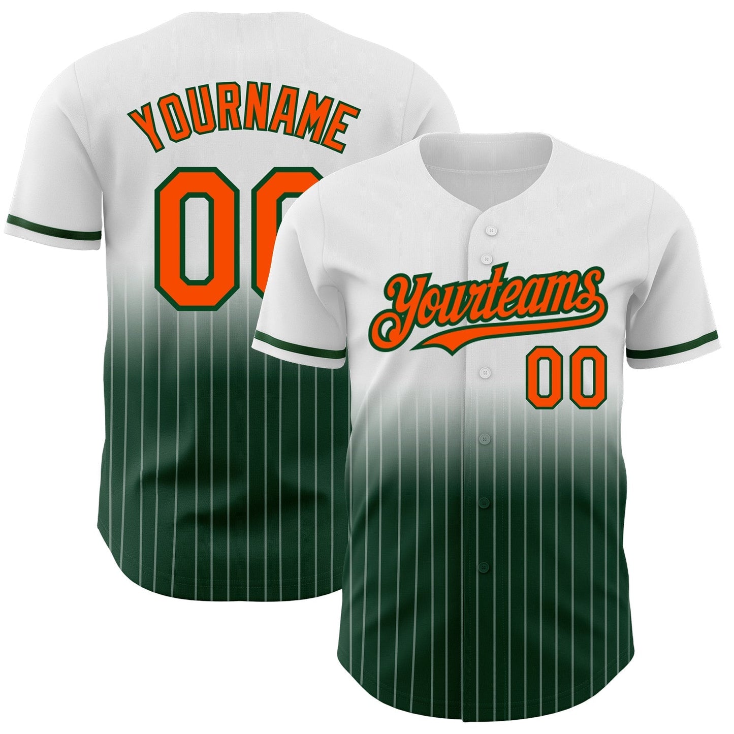 Custom White Pinstripe Orange-Green Authentic Fade Fashion Baseball Jersey baseball jersey product view 1