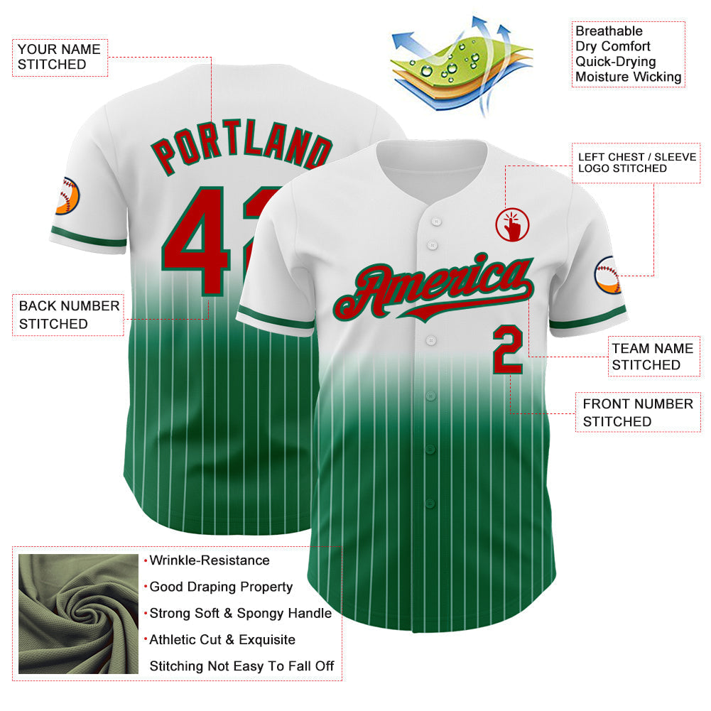 Custom White Pinstripe Red-Kelly Green Authentic Fade Fashion Baseball Jersey baseball jersey product view 4