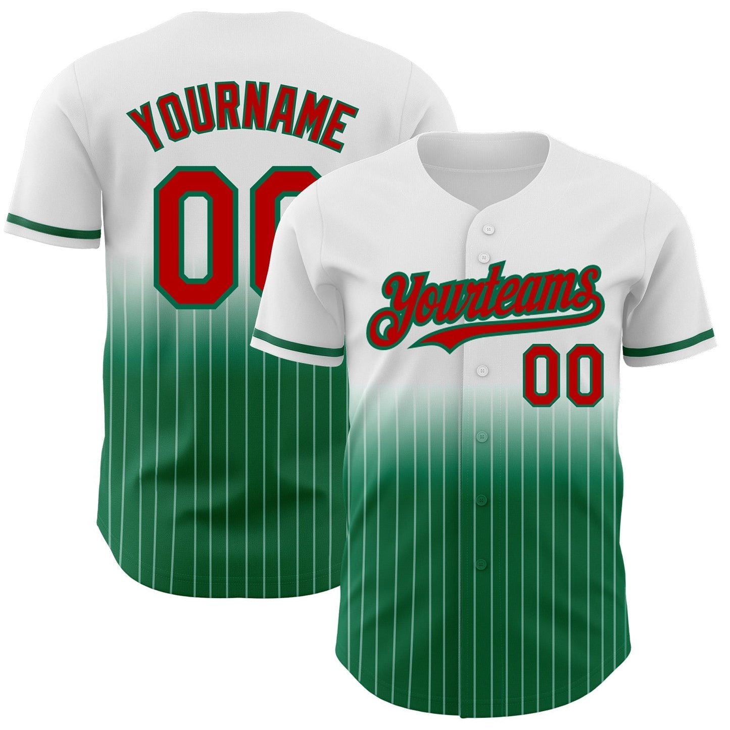 Custom White Pinstripe Red-Kelly Green Authentic Fade Fashion Baseball Jersey baseball jersey product view 1