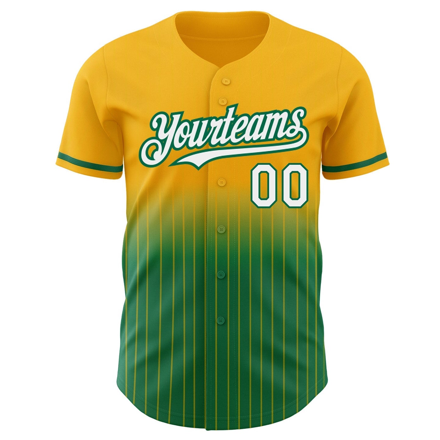 Custom Gold Pinstripe White-Kelly Green Authentic Fade Fashion Baseball Jersey baseball jersey product view 3