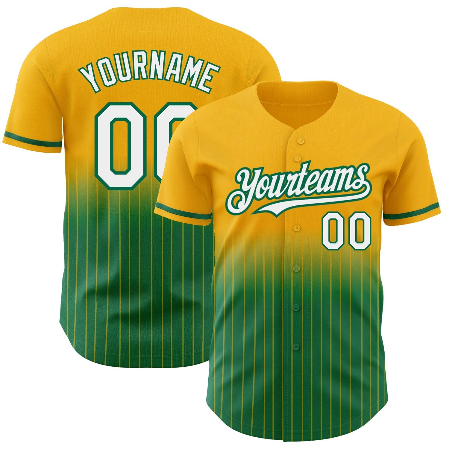 Custom Gold Pinstripe White-Kelly Green Authentic Fade Fashion Baseball Jersey baseball jersey product view 1