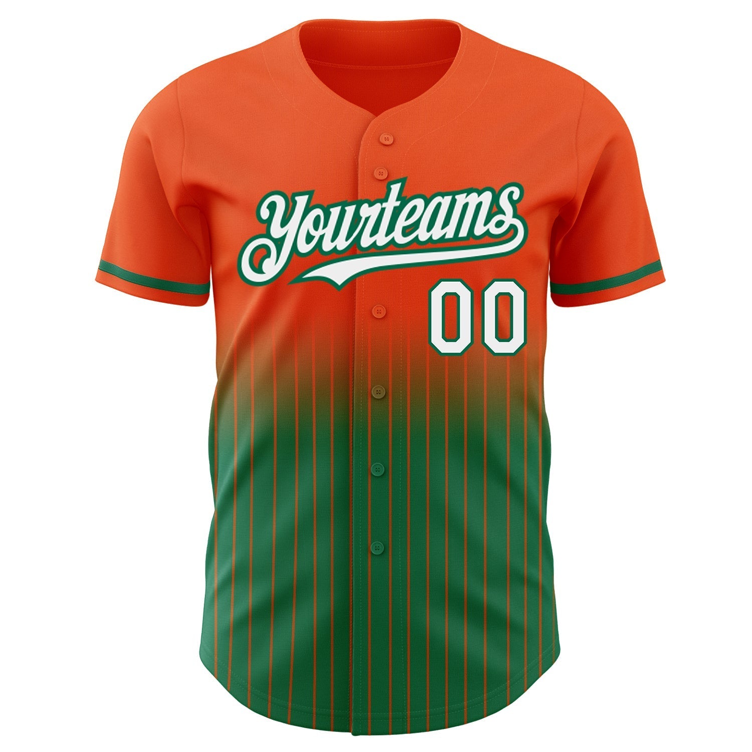 Custom Orange Pinstripe White-Kelly Green Authentic Fade Fashion Baseball Jersey baseball jersey product view 3