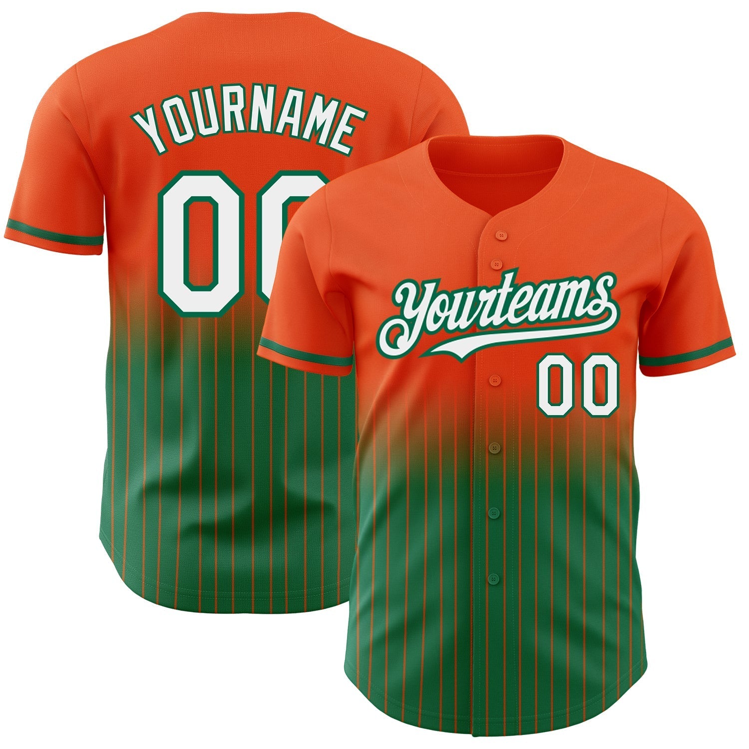 Custom Orange Pinstripe White-Kelly Green Authentic Fade Fashion Baseball Jersey baseball jersey product view 1