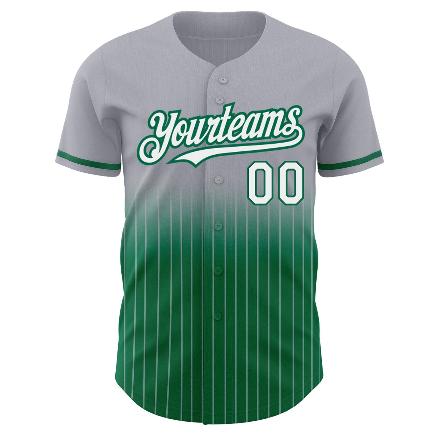 Custom Gray Pinstripe White-Kelly Green Authentic Fade Fashion Baseball Jersey baseball jersey product view 3