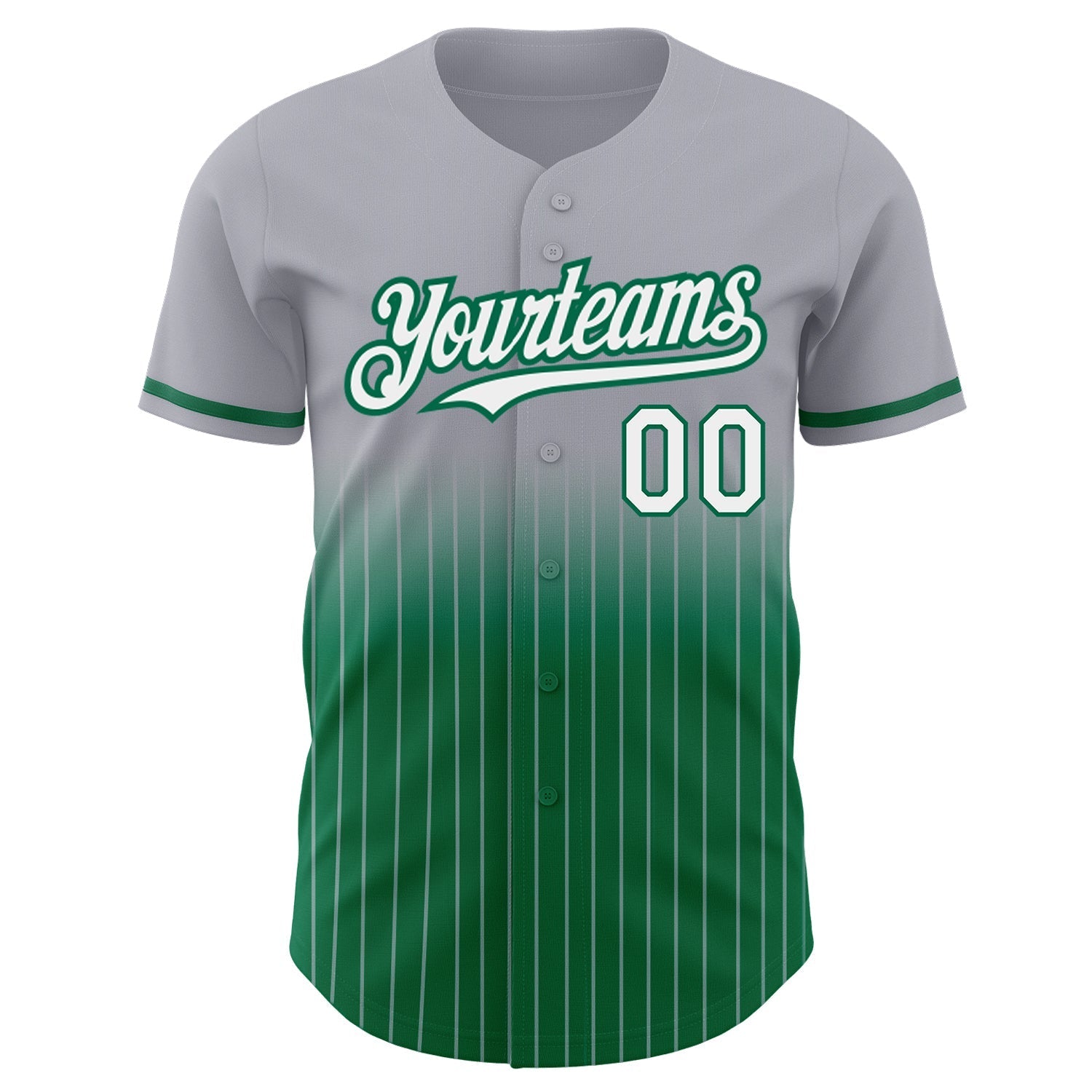 Custom Gray Pinstripe White-Kelly Green Authentic Fade Fashion Baseball Jersey baseball jersey product view 3
