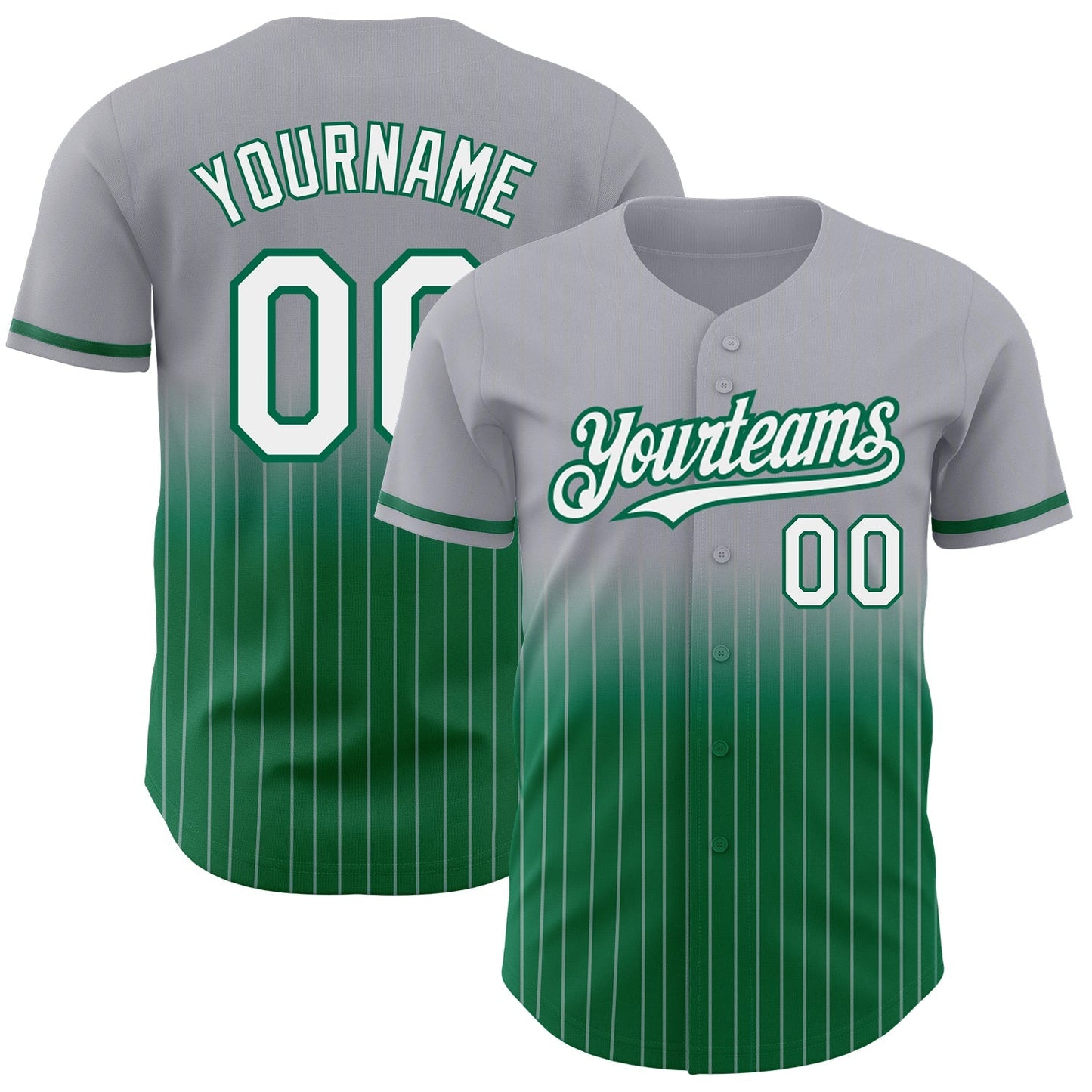 Custom Gray Pinstripe White-Kelly Green Authentic Fade Fashion Baseball Jersey baseball jersey product view 1
