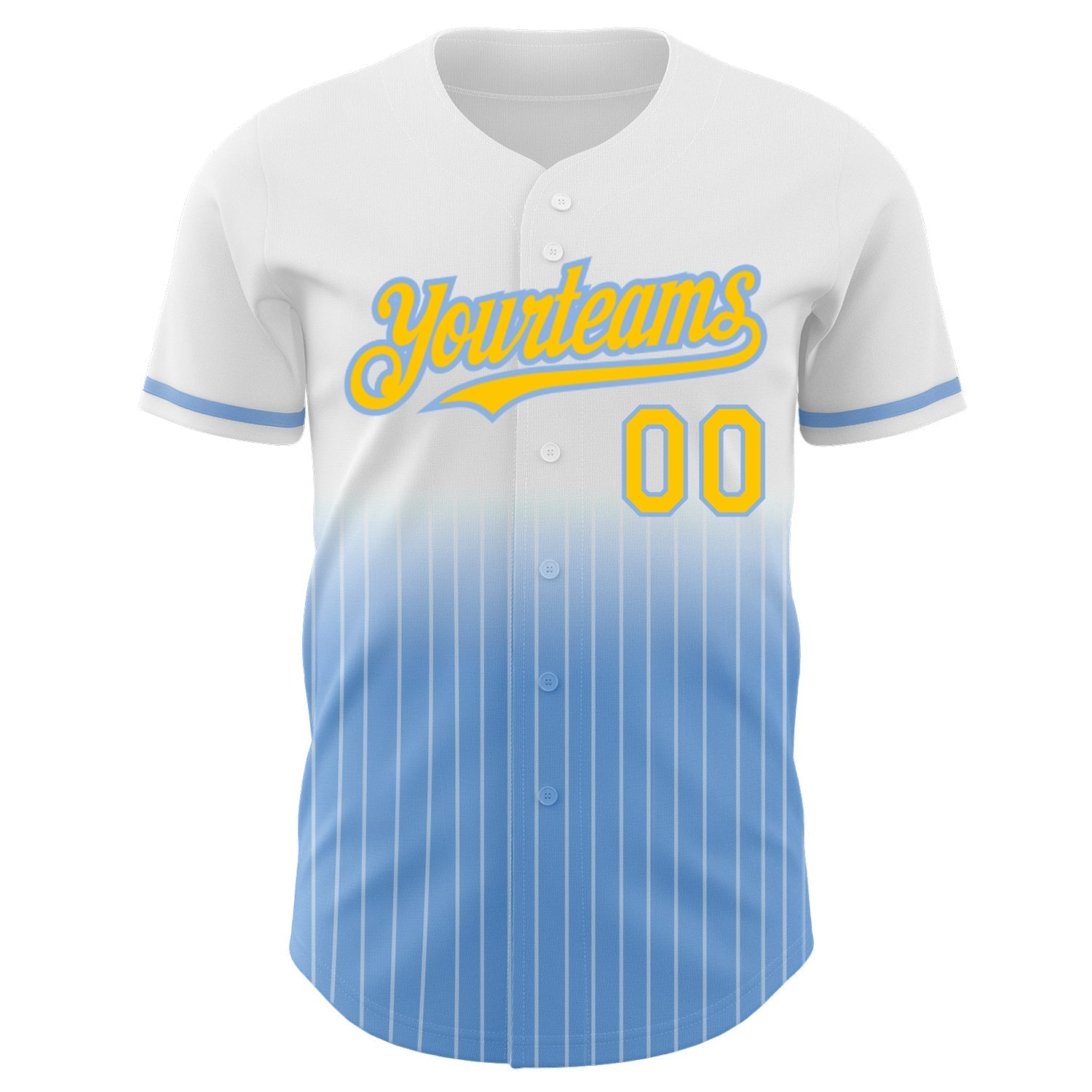 Custom White Pinstripe Yellow-Light Blue Authentic Fade Fashion Baseball Jersey baseball jersey product view 3