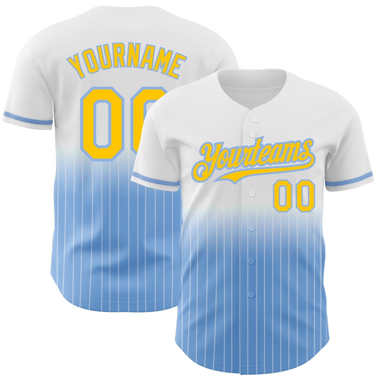 Custom White Pinstripe Yellow-Light Blue Authentic Fade Fashion Baseball Jersey baseball jersey product view 1