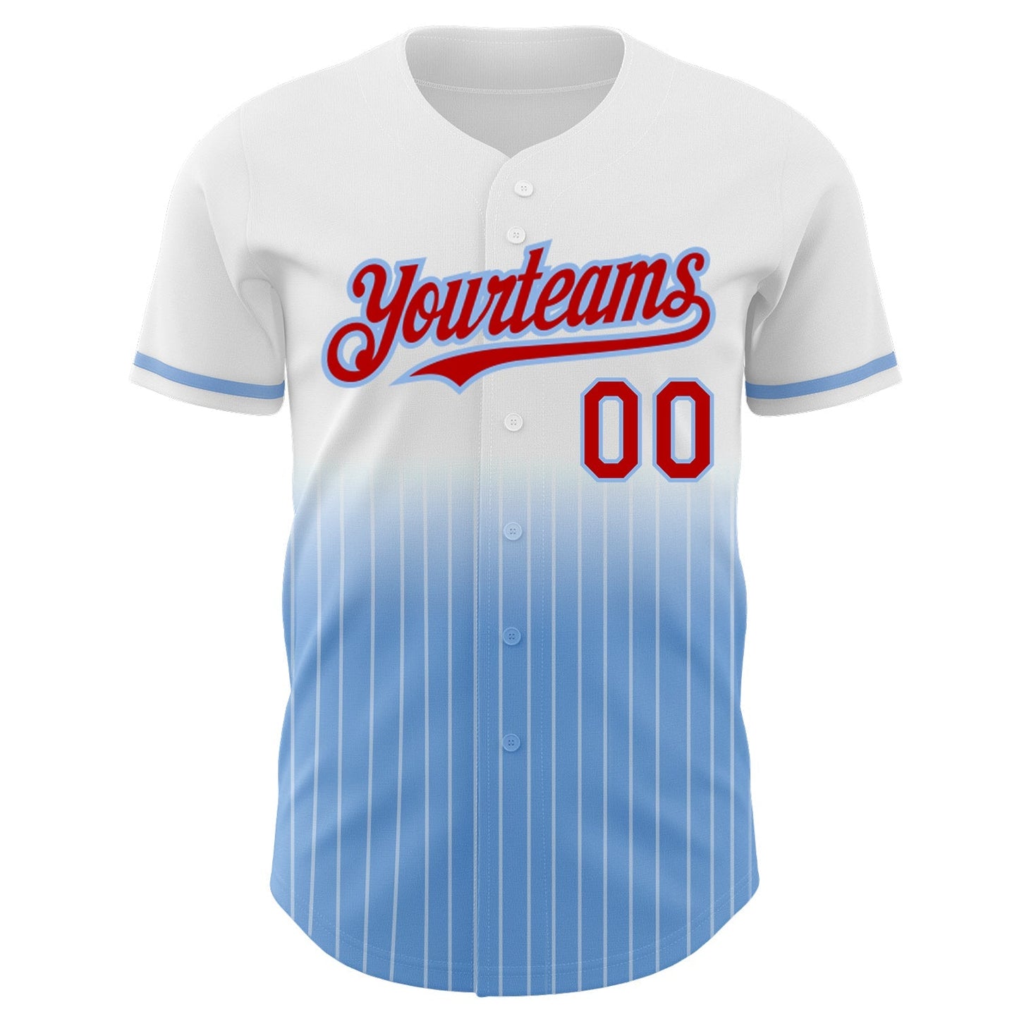 Custom White Pinstripe Red-Light Blue Authentic Fade Fashion Baseball Jersey baseball jersey product view 3