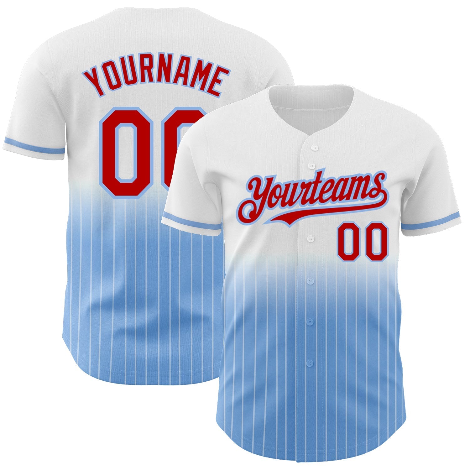 Custom White Pinstripe Red-Light Blue Authentic Fade Fashion Baseball Jersey baseball jersey product view 1
