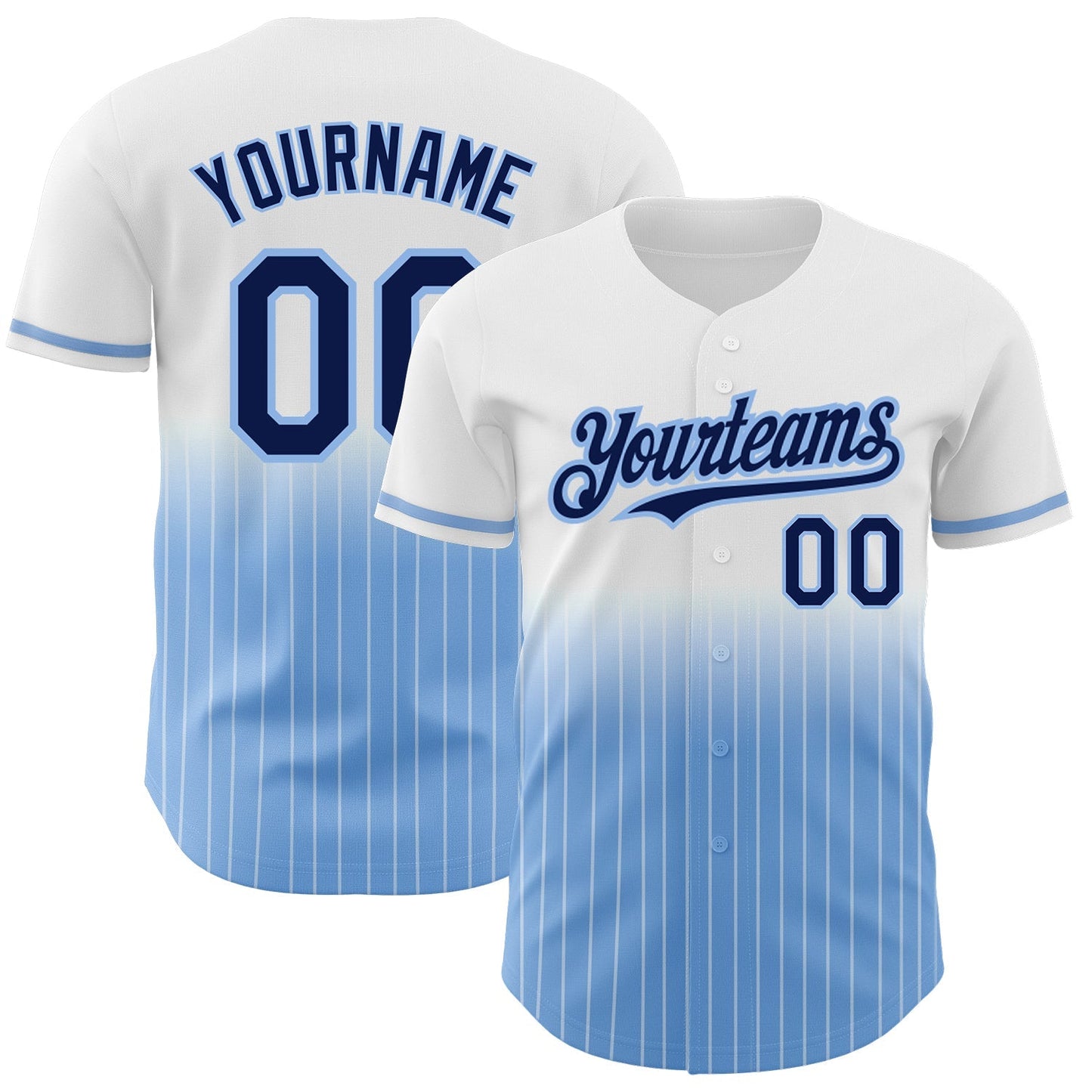 Custom White Pinstripe Navy-Light Blue Authentic Fade Fashion Baseball Jersey baseball jersey product view 1