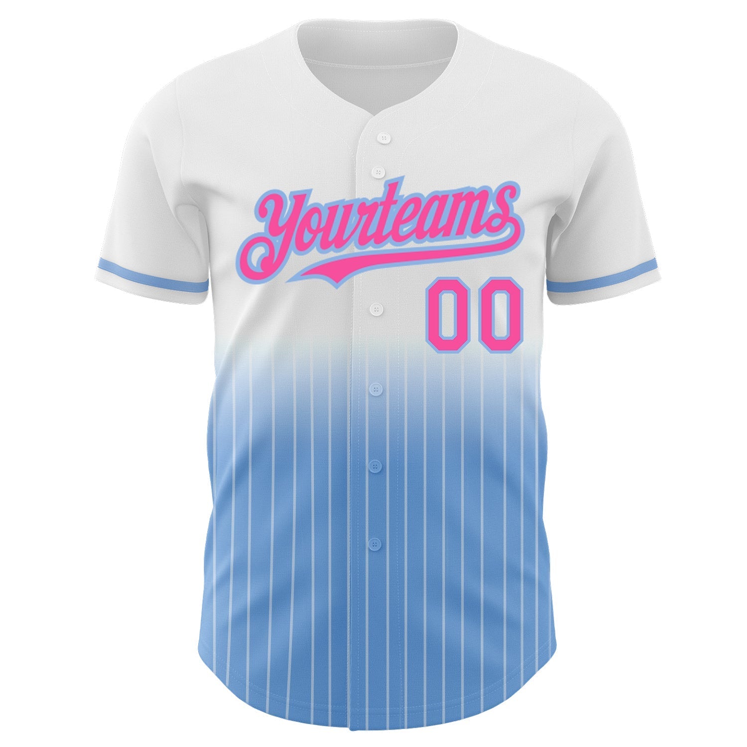 Custom White Pinstripe Pink-Light Blue Authentic Fade Fashion Baseball Jersey baseball jersey product view 3
