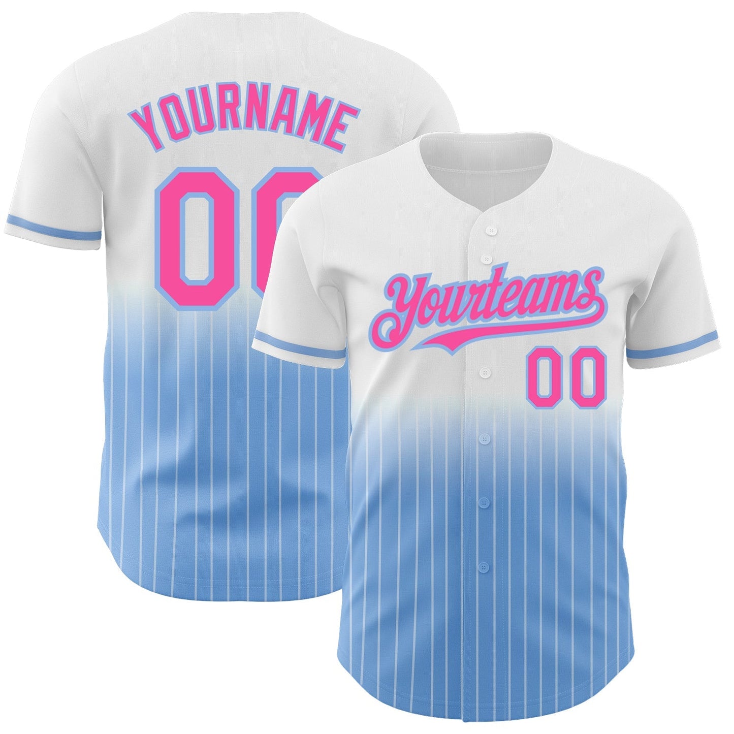 Custom White Pinstripe Pink-Light Blue Authentic Fade Fashion Baseball Jersey baseball jersey product view 1