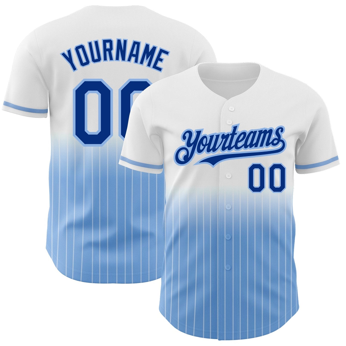 Custom White Pinstripe Royal-Light Blue Authentic Fade Fashion Baseball Jersey baseball jersey product view 1