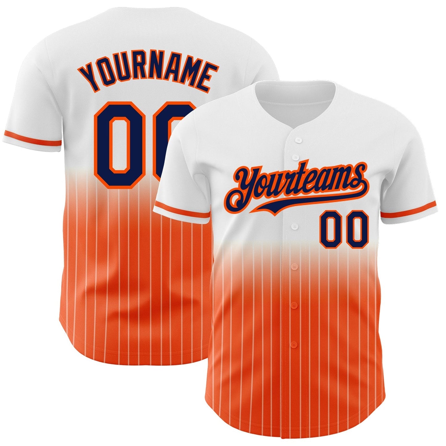 Custom White Pinstripe Navy-Orange Authentic Fade Fashion Baseball Jersey baseball jersey product view 1
