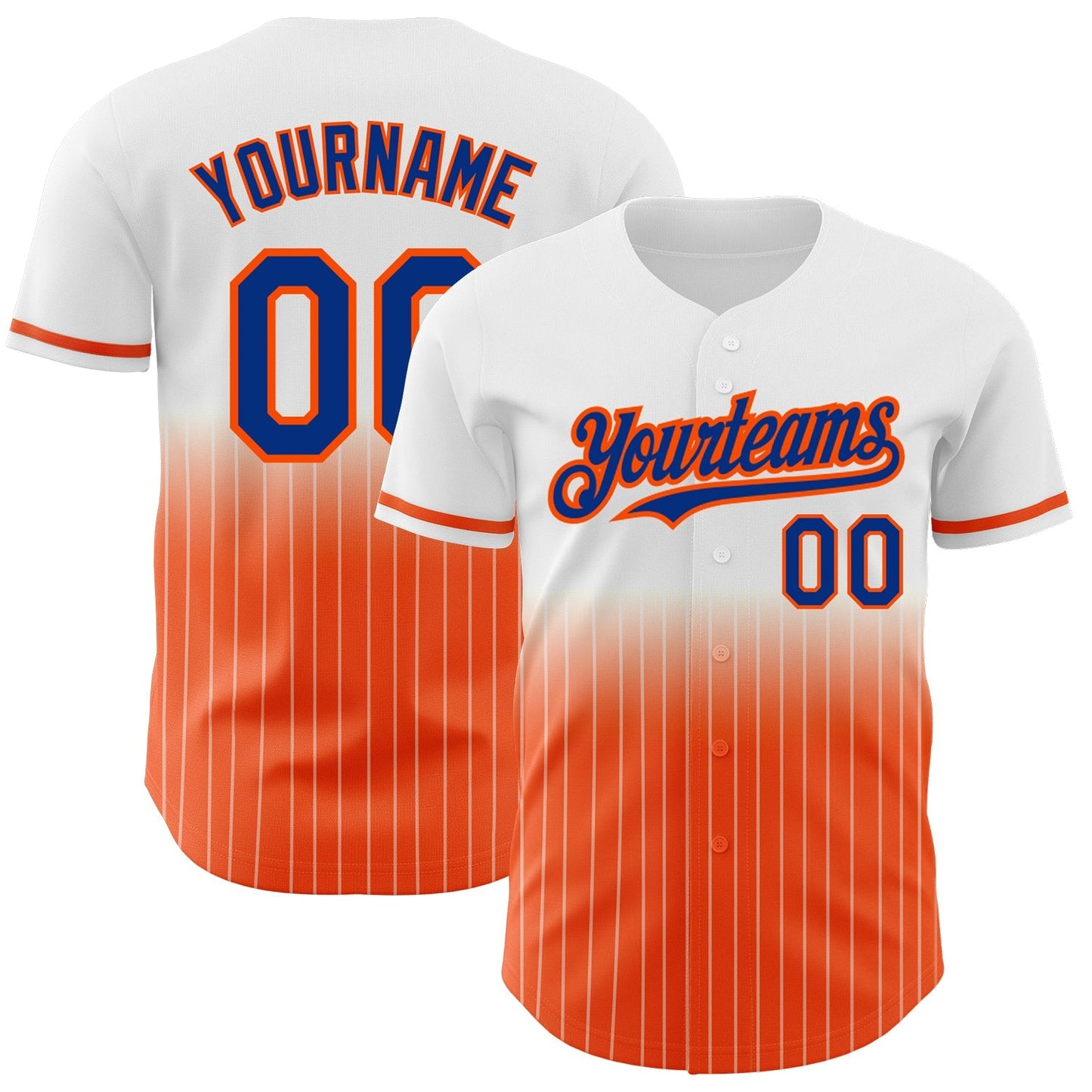 Custom White Pinstripe Royal-Orange Authentic Fade Fashion Baseball Jersey baseball jersey product view 1