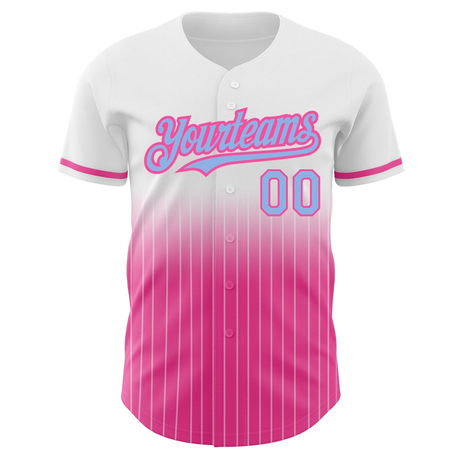 Custom White Pinstripe Light Blue-Pink Authentic Fade Fashion Baseball Jersey baseball jersey product view 3