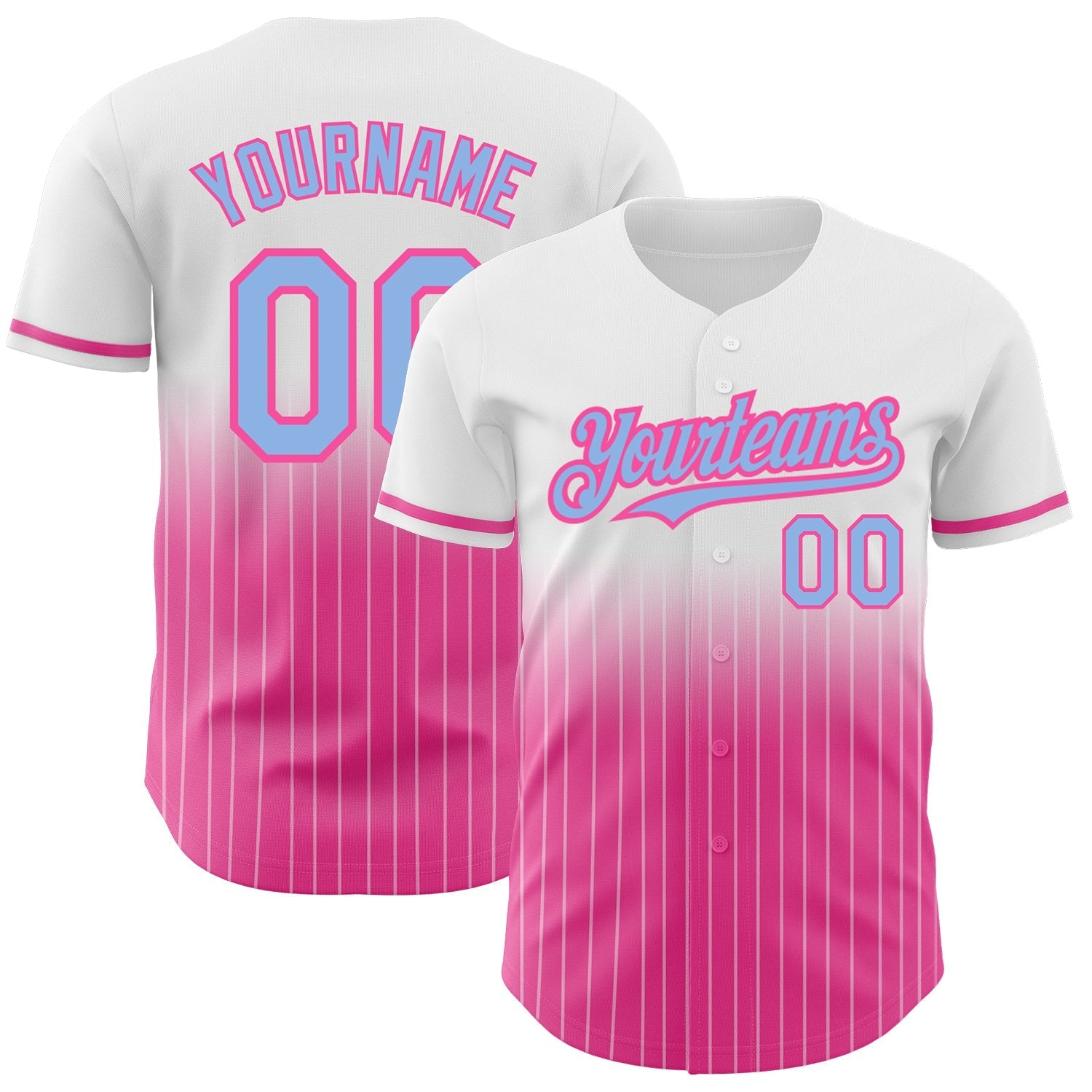 Custom White Pinstripe Light Blue-Pink Authentic Fade Fashion Baseball Jersey baseball jersey product view 1