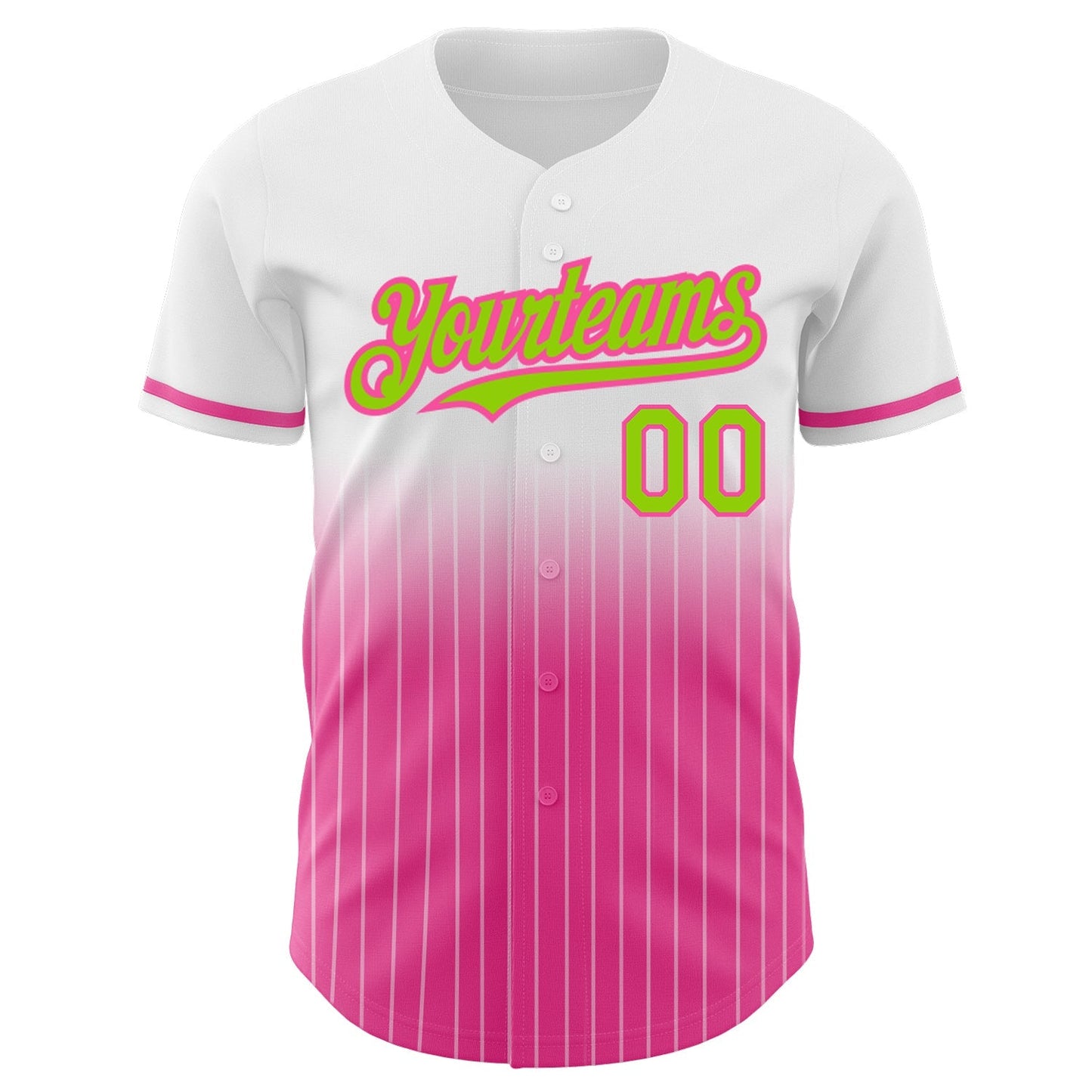 Custom White Pinstripe Neon Green-Pink Authentic Fade Fashion Baseball Jersey baseball jersey product view 3
