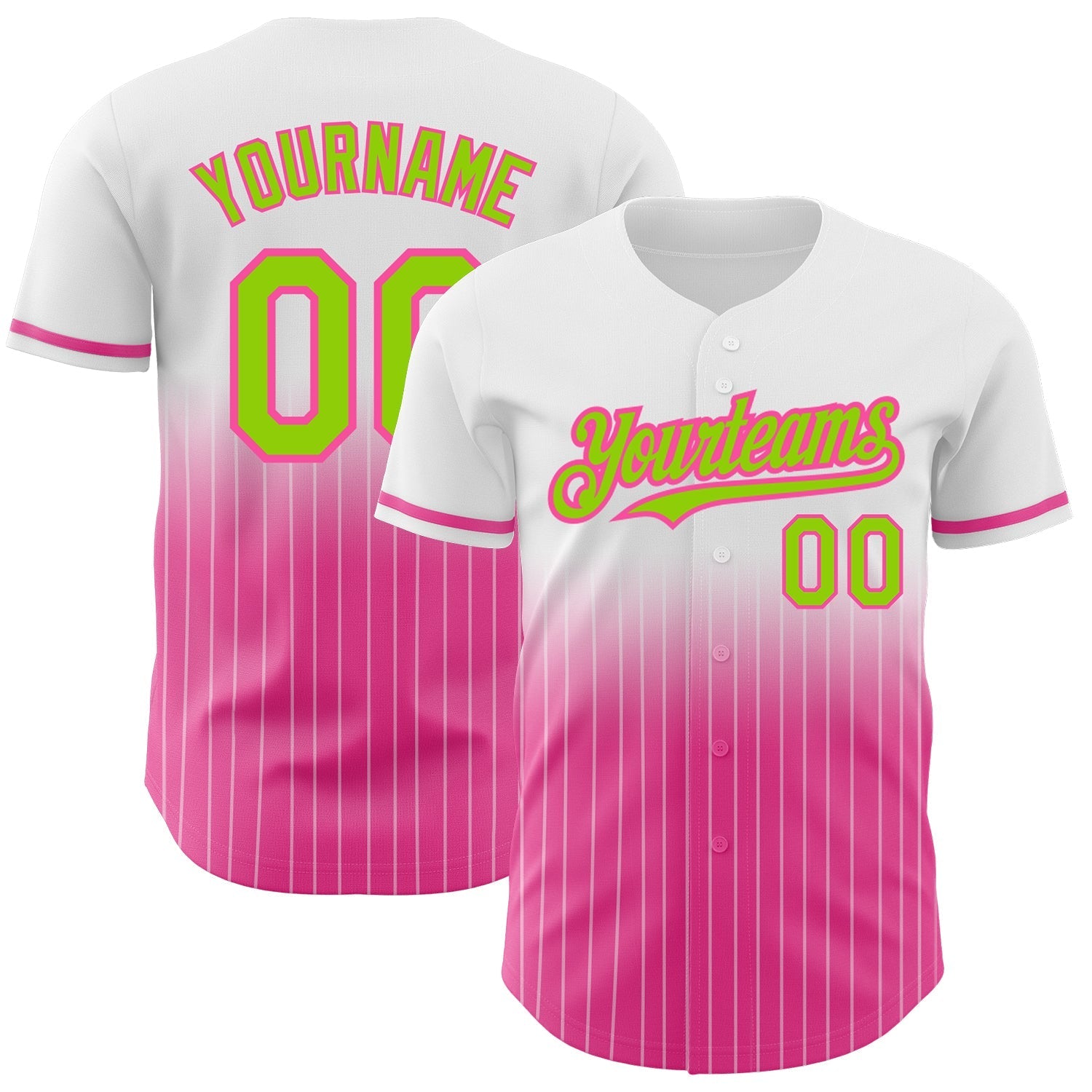 Custom White Pinstripe Neon Green-Pink Authentic Fade Fashion Baseball Jersey baseball jersey product view 1