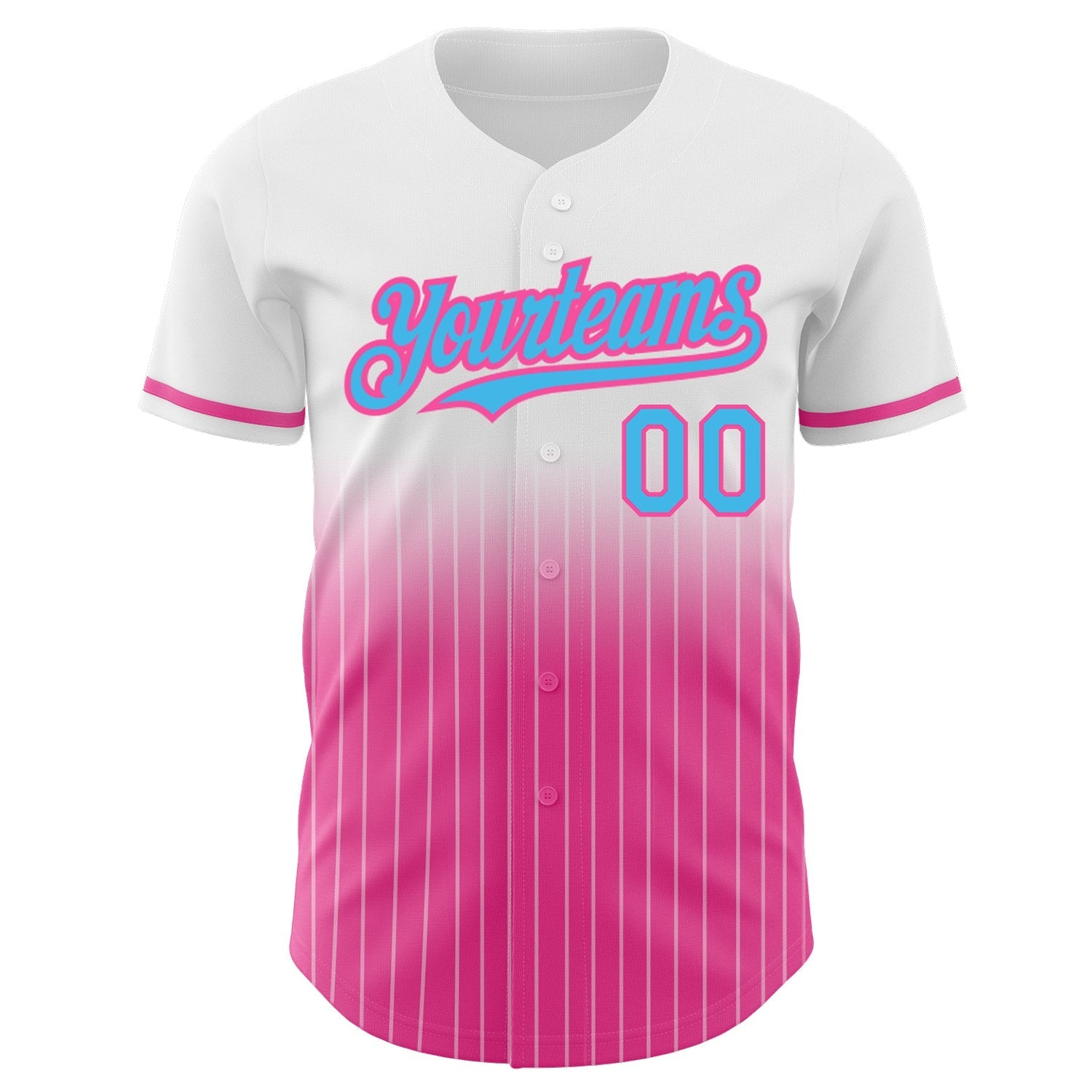Custom White Pinstripe Sky Blue-Pink Authentic Fade Fashion Baseball Jersey baseball jersey product view 3