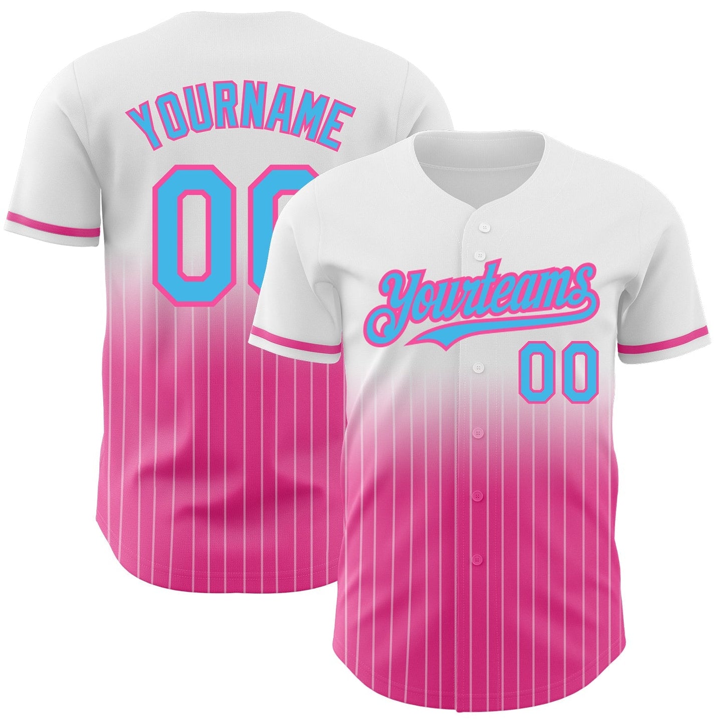 Custom White Pinstripe Sky Blue-Pink Authentic Fade Fashion Baseball Jersey baseball jersey product view 1