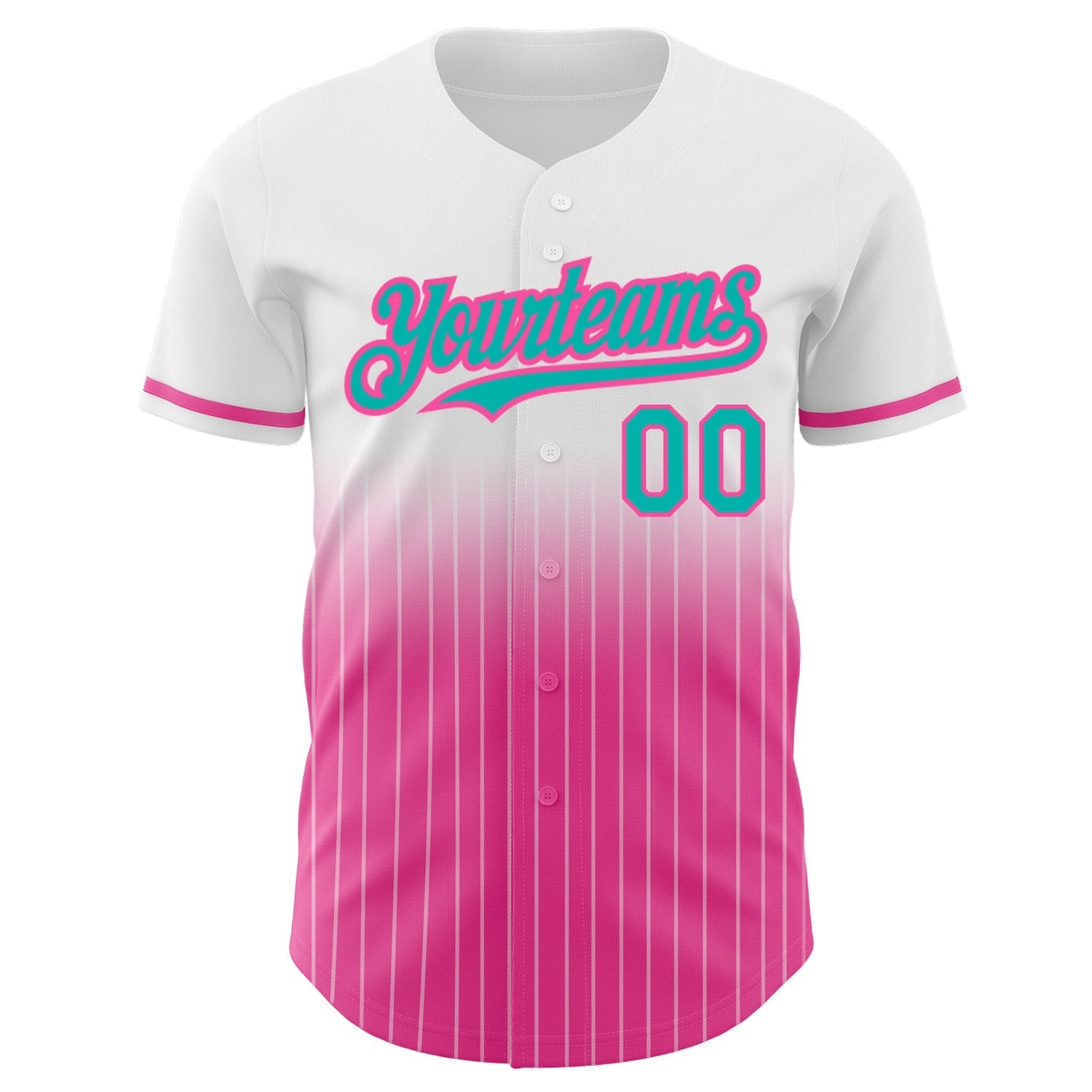 Custom White Pinstripe Aqua-Pink Authentic Fade Fashion Baseball Jersey baseball jersey product view 3
