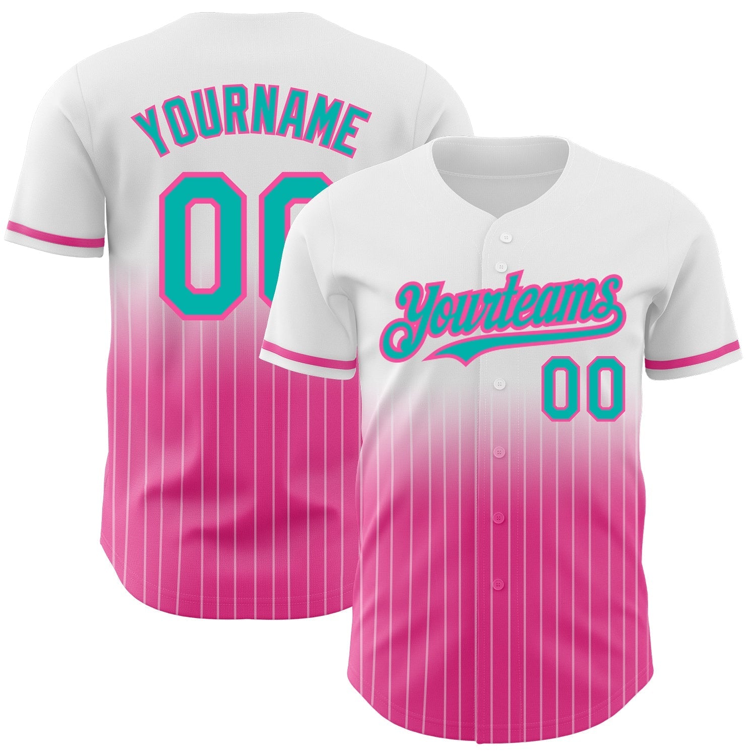 Custom White Pinstripe Aqua-Pink Authentic Fade Fashion Baseball Jersey baseball jersey product view 1
