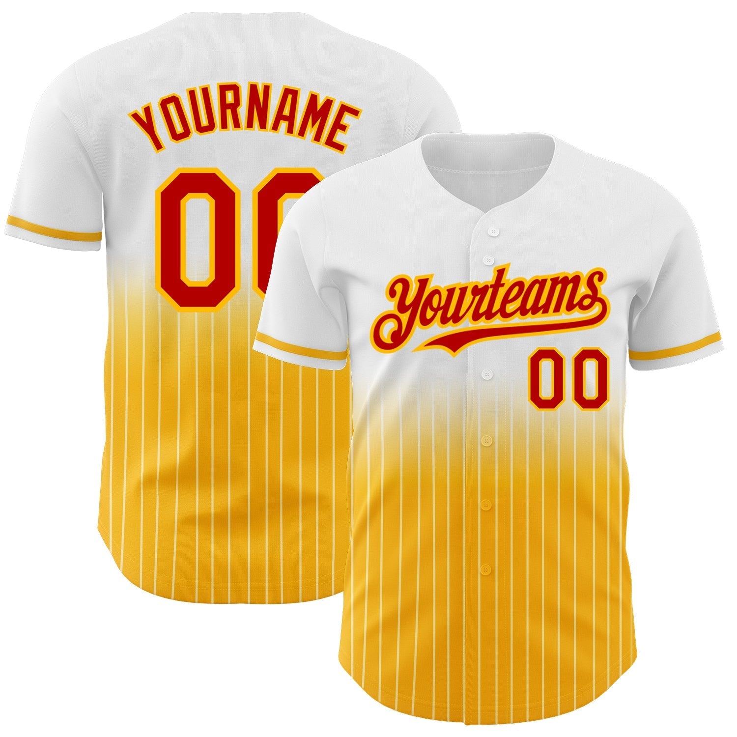 Custom White Pinstripe Red-Gold Authentic Fade Fashion Baseball Jersey baseball jersey product view 1