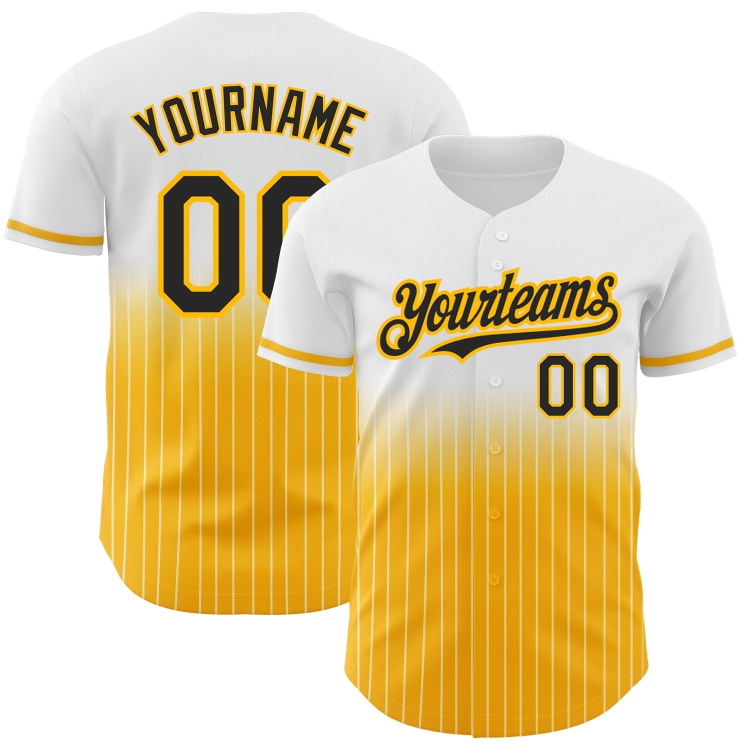 Custom White Pinstripe Black-Gold Authentic Fade Fashion Baseball Jersey baseball jersey product view 1