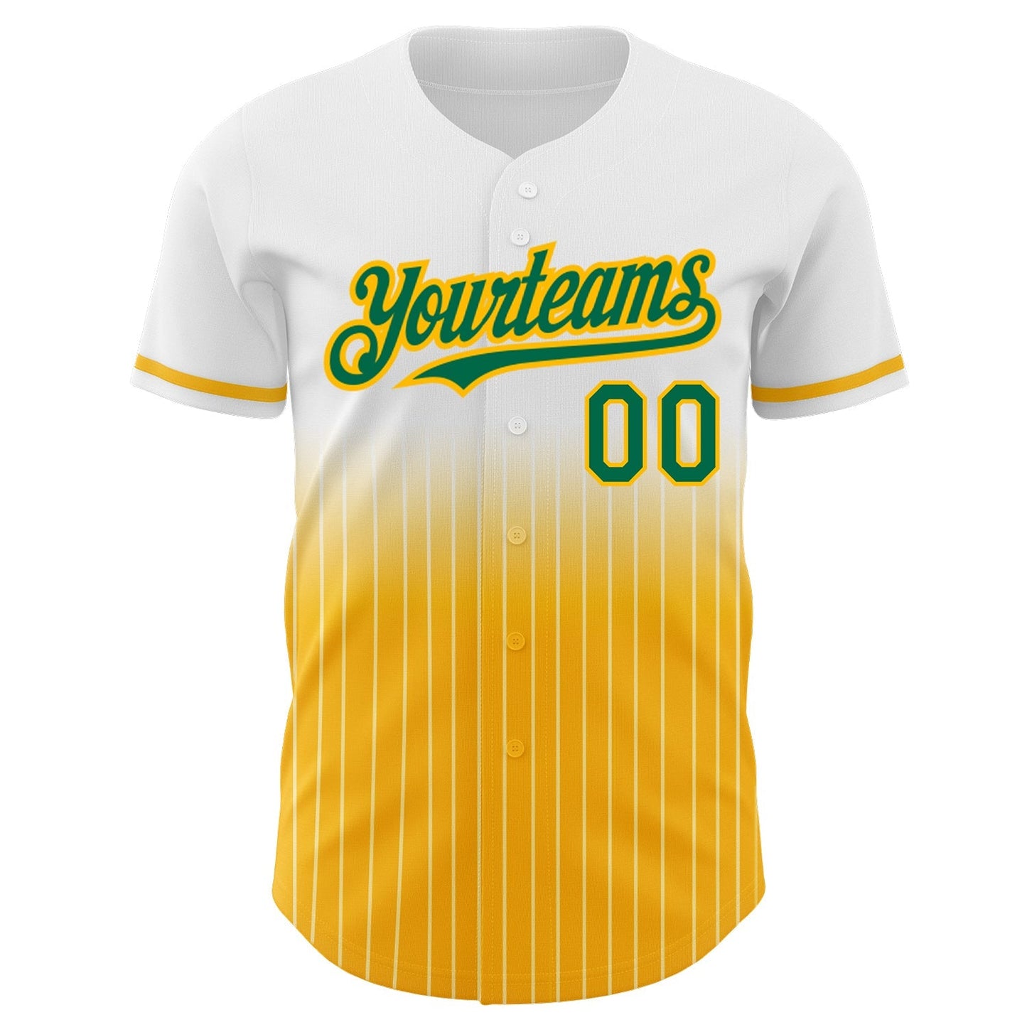 Custom White Pinstripe Kelly Green-Gold Authentic Fade Fashion Baseball Jersey baseball jersey product view 3