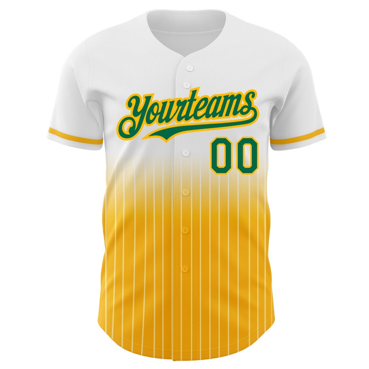 Custom White Pinstripe Kelly Green-Gold Authentic Fade Fashion Baseball Jersey baseball jersey product view 3