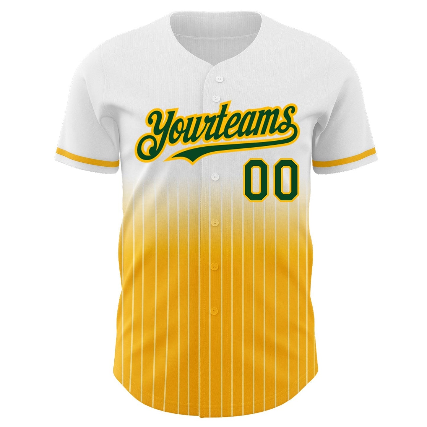 Custom White Pinstripe Green-Gold Authentic Fade Fashion Baseball Jersey baseball jersey product view 3