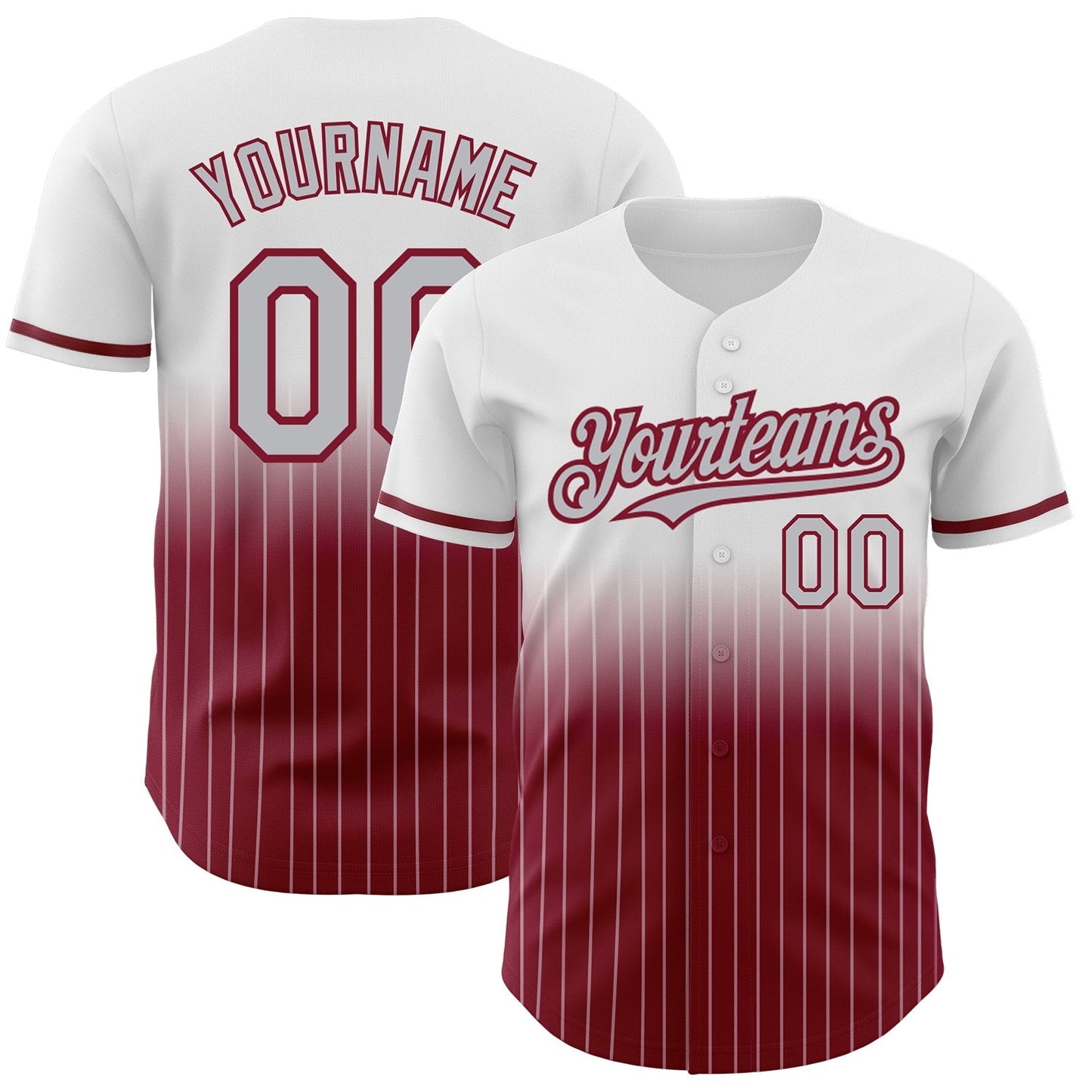 Custom White Pinstripe Gray-Crimson Authentic Fade Fashion Baseball Jersey baseball jersey product view 1