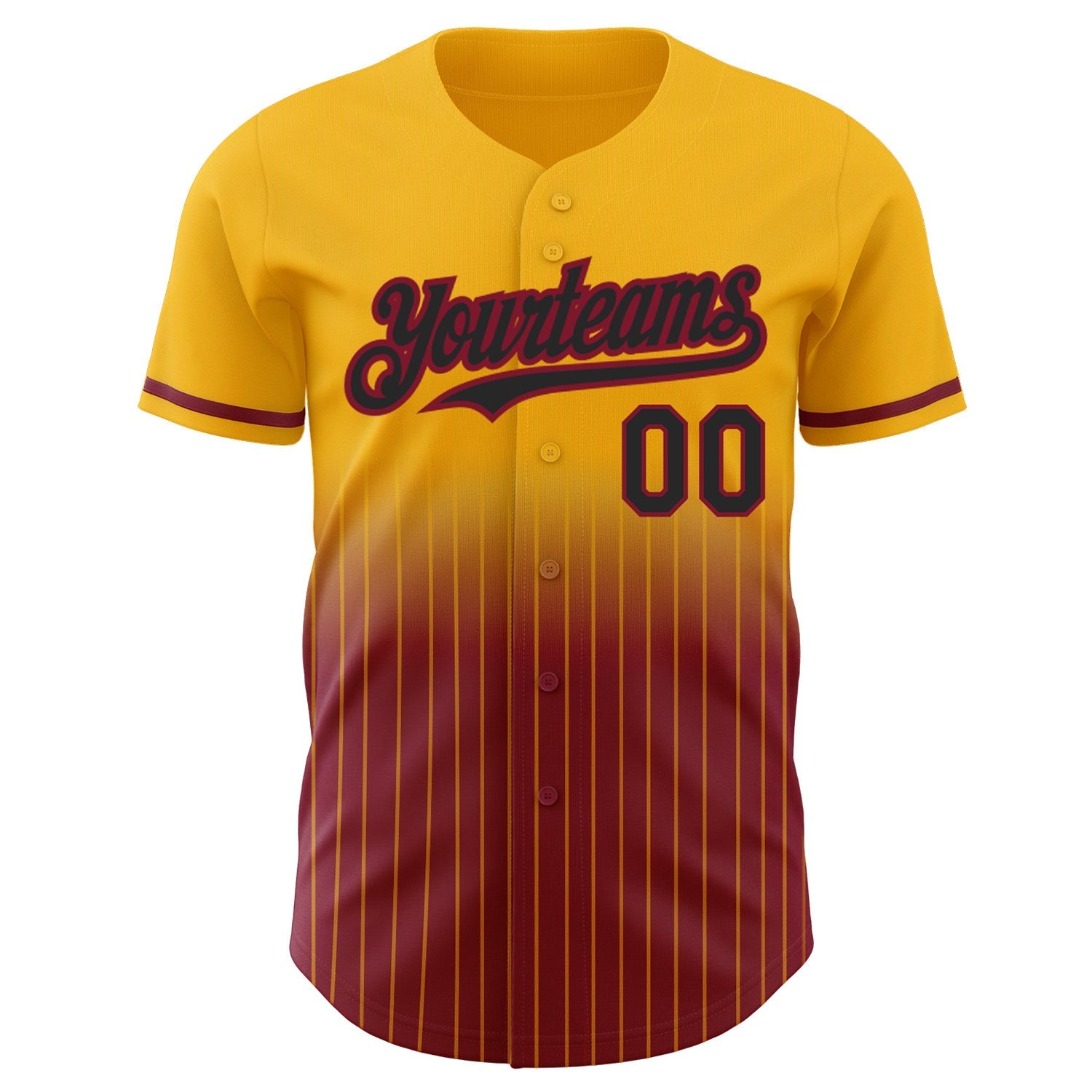 Custom Gold Pinstripe Black-Crimson Authentic Fade Fashion Baseball Jersey baseball jersey product view 3