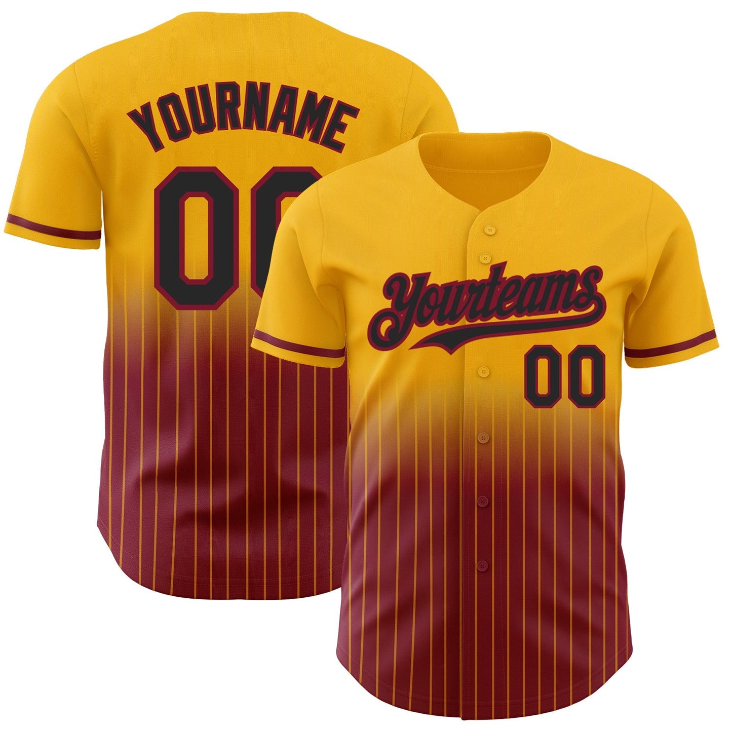 Custom Gold Pinstripe Black-Crimson Authentic Fade Fashion Baseball Jersey baseball jersey product view 1