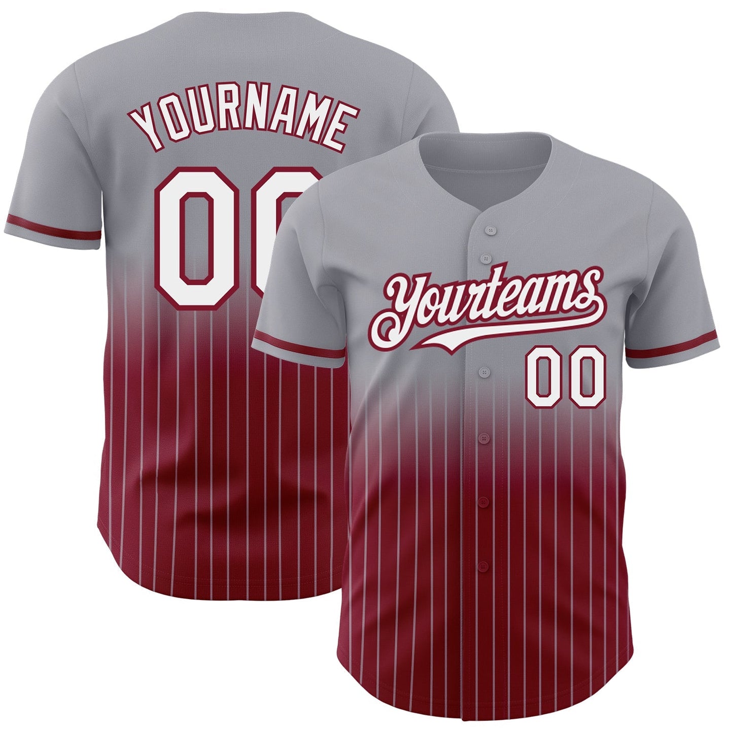 Custom Gray Pinstripe White-Crimson Authentic Fade Fashion Baseball Jersey baseball jersey product view 1