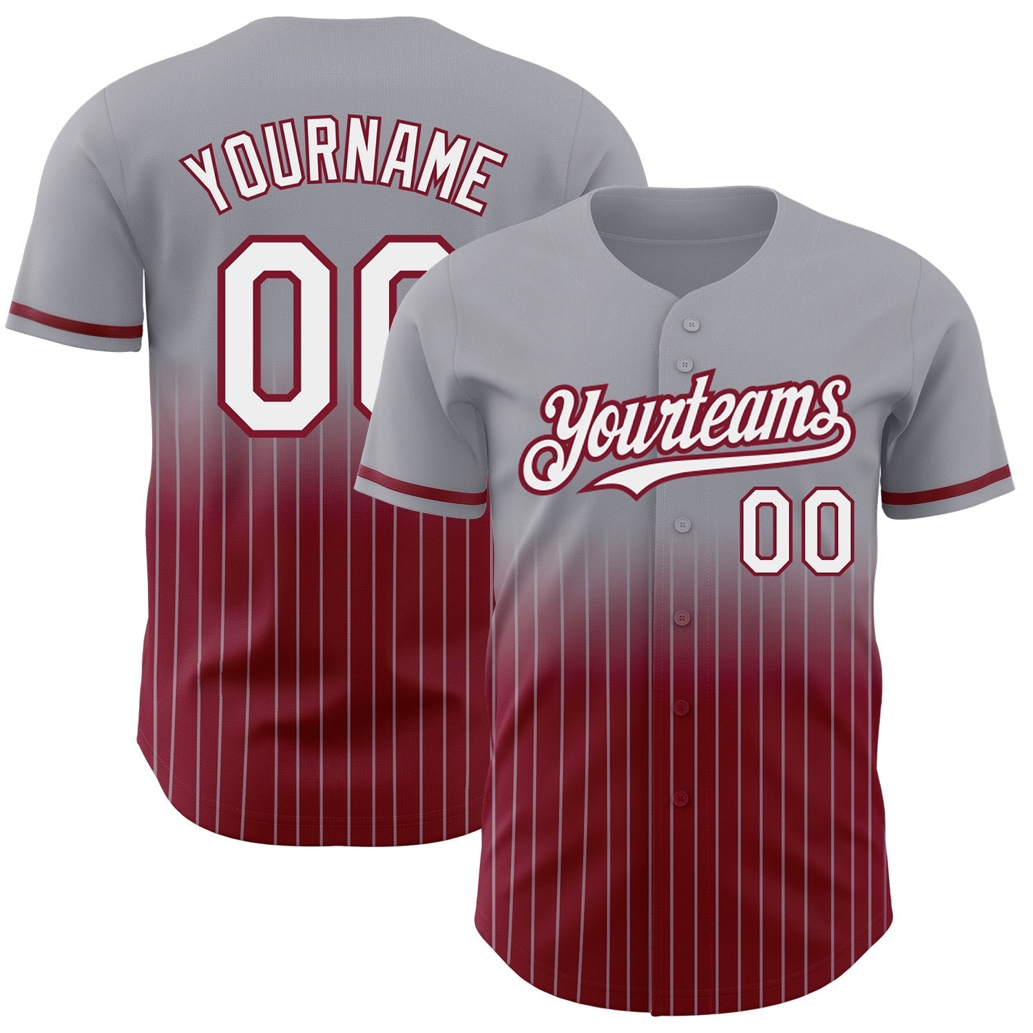 Custom Gray Pinstripe White-Crimson Authentic Fade Fashion Baseball Jersey baseball jersey product view 1