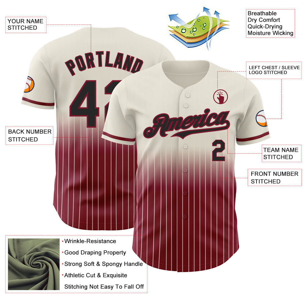 Custom Cream Pinstripe Black-Crimson Authentic Fade Fashion Baseball Jersey baseball jersey product view 4